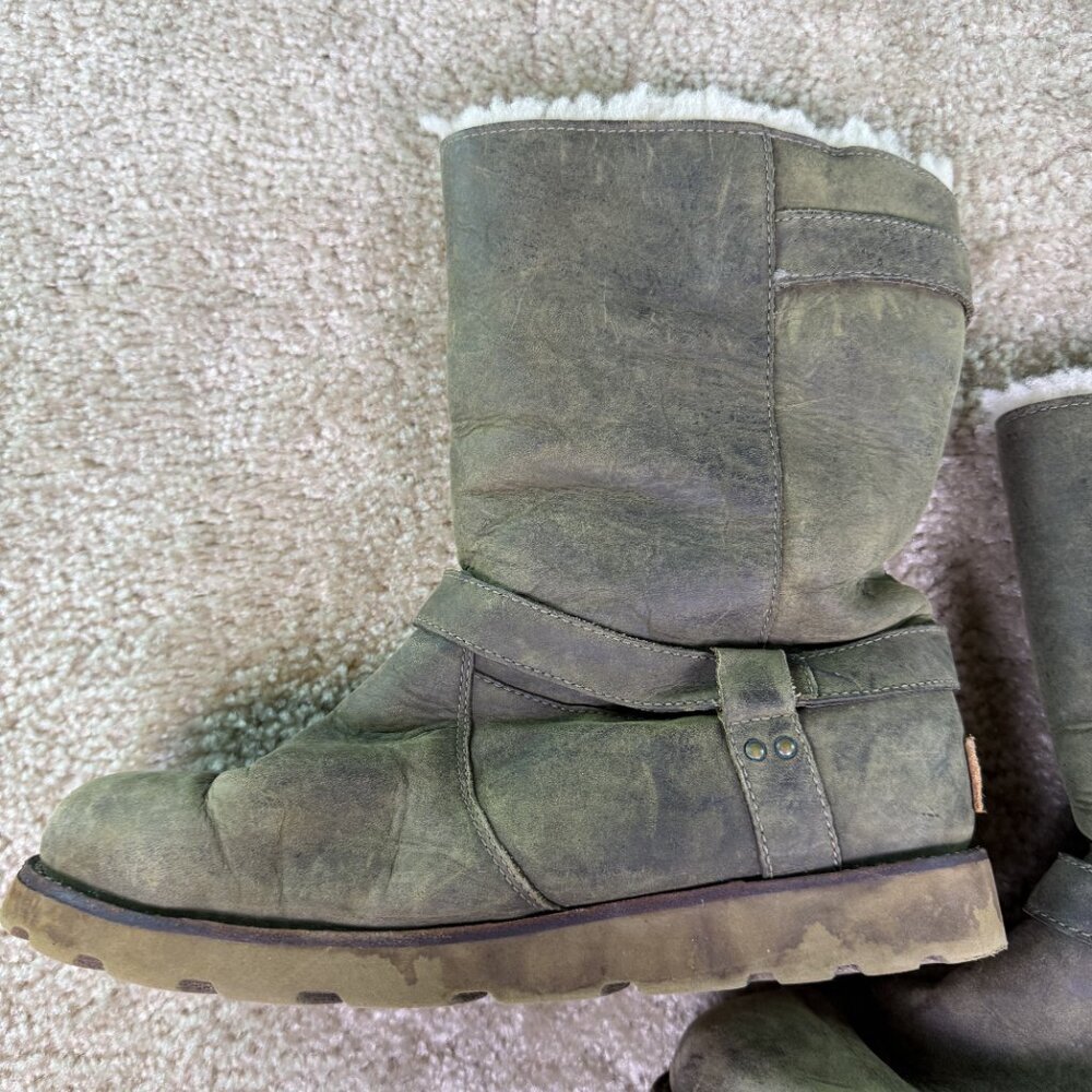 UGG Women's Size 8 NOIRA 1001733 Leather Waterproof Sheepskin Brown Biker Boots - Picture 5 of 9
